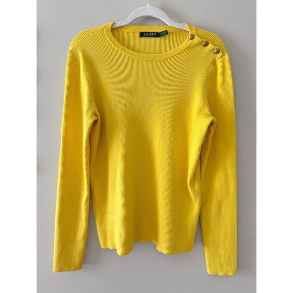Lauren Ralph Lauren Ribbed Sweater Size XL Crewneck Gold Buttons - Picture 8 of 9